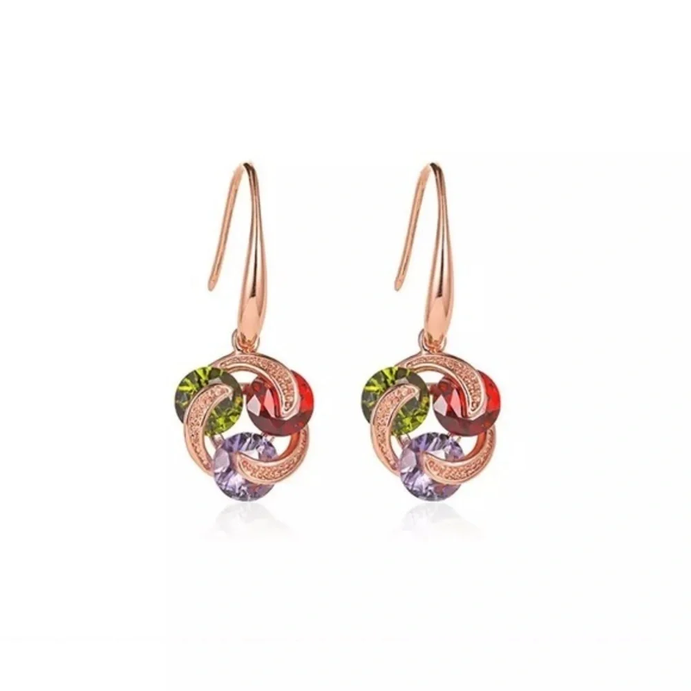 NEW Stud Earrings Micro-inlaid Zircon Colored -Diamond Pendant Windmill … - Picture 3 of 4